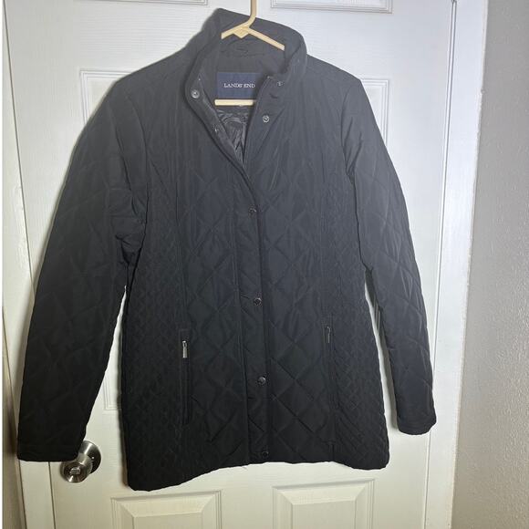 Lands' End Womens Size 10 Black Pockets light Quilted Lined Jacket - Picture 3 of 9